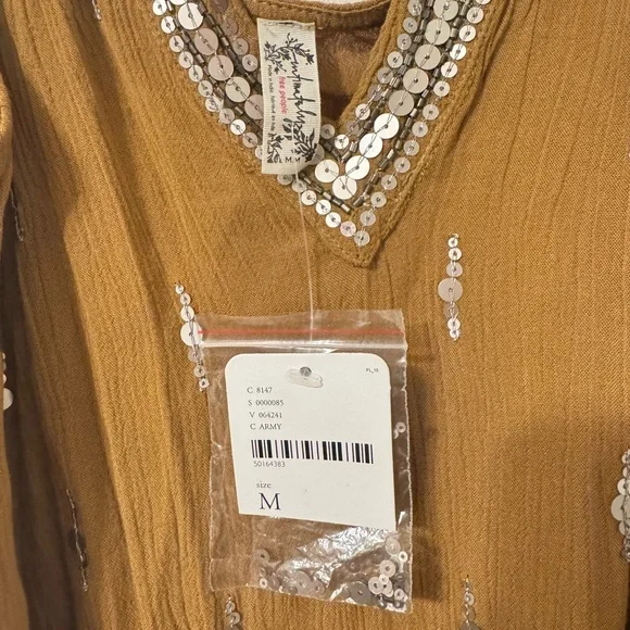 Free People Rising Sun Mustard Dress with Silver Accents NWT - Picture 5 of 6